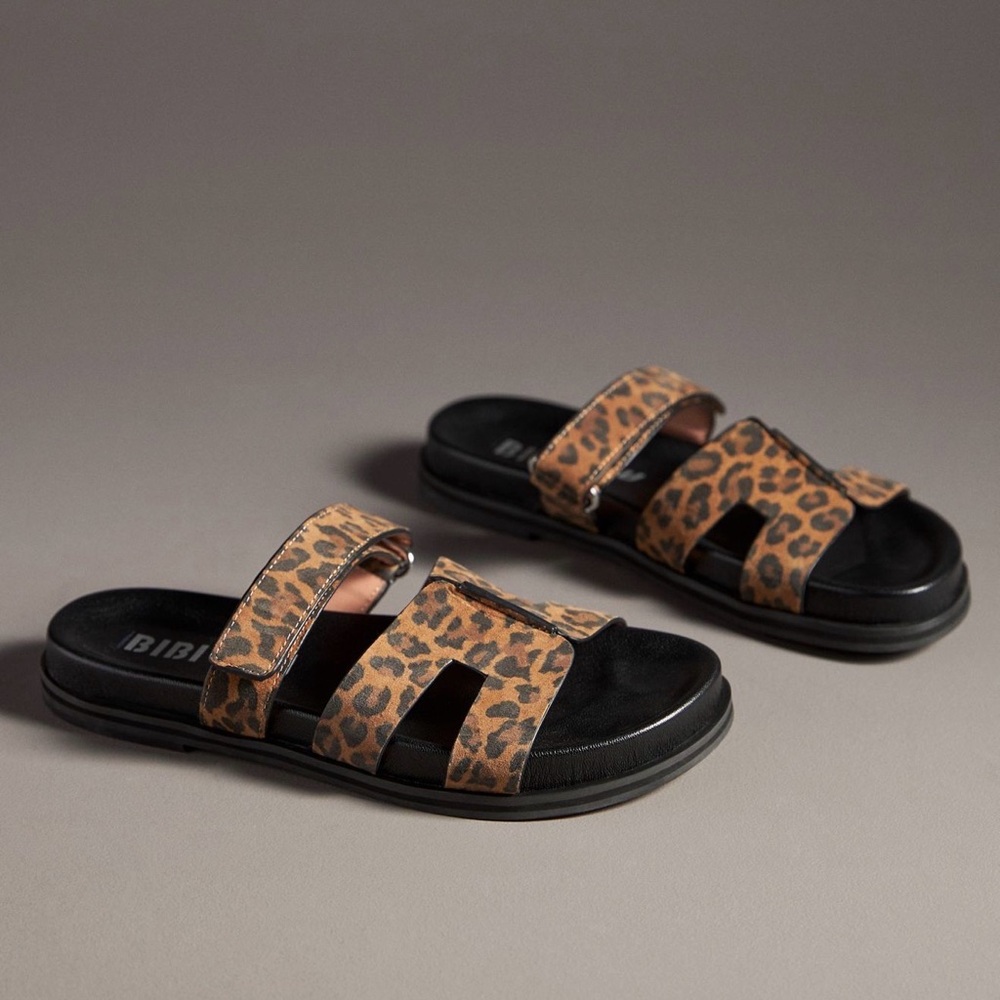 NEW NWT Anthropologie Bibi Lou cutout slide animal print leather sandals